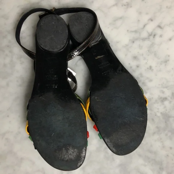 Fendi Multicolor Strappy Logo Sandals - Red, Yellow, Green, Black - Picture 5 of 9